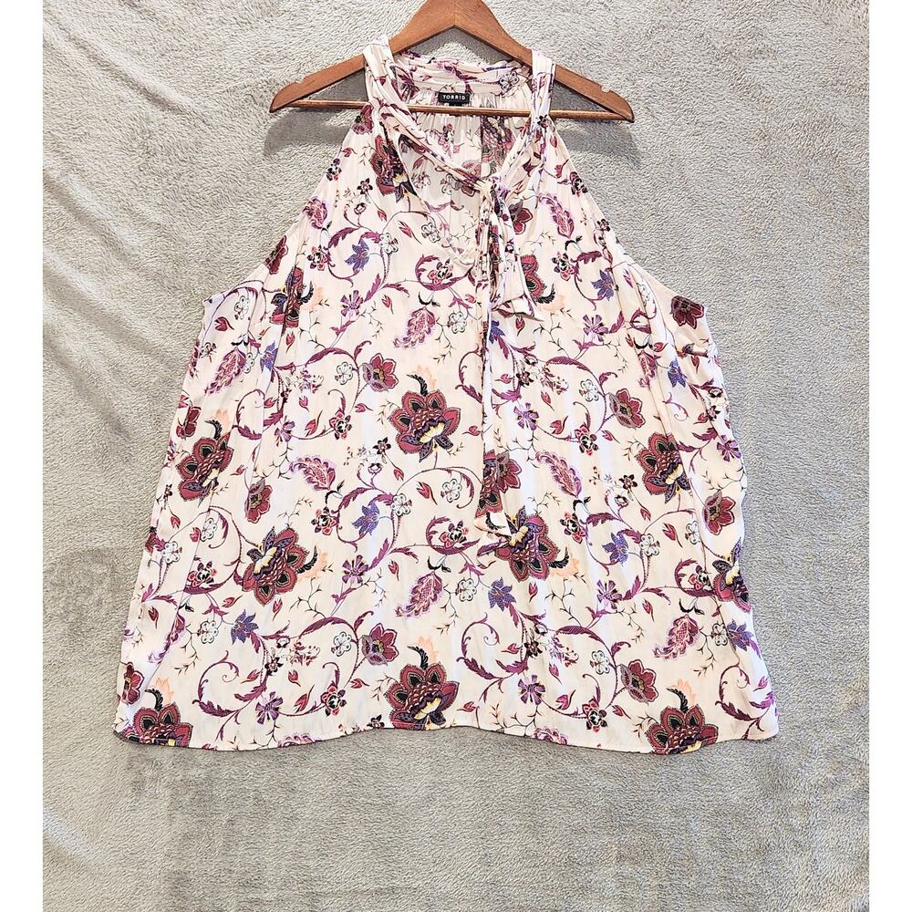 torrid Cream Floral Halter Tank with Pink & Purple Accents